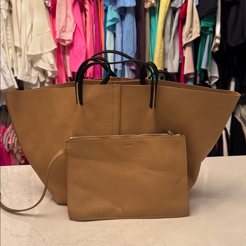 All Saints Tan Leather Tote with Pouch